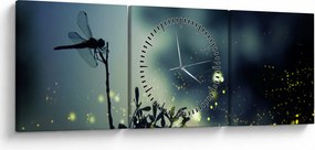 Obraz - Ważka w błyszczącej nocy (z zegarem) (90x30 cm)