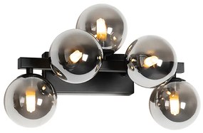 Nowoczesna lampa ścienna czarna z przydymionym szkłem 5-świateł - Bianca ArtDeco Oswietlenie wewnetrzne