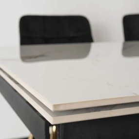 Stół Rozkładany Prostokątny IBIZA 160-240 cm Ceramiczny Biały Marmur/Złoty do Jadalni Nowoczesny Glamour