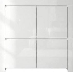 Biała komoda wysoka Amaretto 140 cm, w wysokim połysku