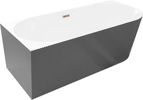 Mexen Silo wanna wolnostojąca narożna lewa ryflowana 170 x 80 cm, biała/szara, przelew różowe złoto - 52891708062L-60