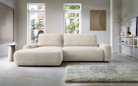 Masseno Narożnik OSSO z funkcją spania i pojemnikiem na pościel Narozniki L, Rozkładana sofa - Kremowy, AMBIENCE 02