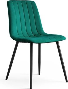 Welurowe krzesło tapicerowane pikowane Butelkowa Zieleń LIVO Czarne nogi
