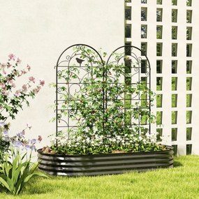 Metalowe Kratki na Róże 2 szt. Outsunny Zestaw, Odporny na Rdzę, dla Roślin Pnących z Motywem Ptaków 50x120 cm, Czarny