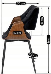 Krzesło Tapicerowane z Drewna Giętego do Salonu DAKOTA Czarne/Orzech Welurowe Nowoczesne Loft