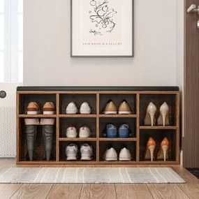 Ławka do przedpokoju z siedziskiem i półką do przechowywania, brązowa rustykalna, 104x30x48 cm – kompaktowy design MDF