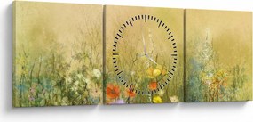 Obraz - Malowana łąka (z zegarem) (90x30 cm)