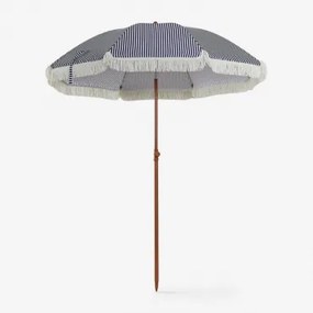 Parasol Miska Ø175 Cm Materiałowo-aluminiowy Biała - Granatowy - Sklum