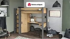 Łóżko z antresolą  z biurkiem i szafą – 90 × 200 cm – kolor naturalny i antracytowy - AUCKLAND