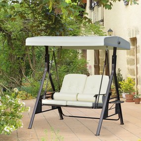 Outsunny huśtawka ogrodowa 2osobowa z daszkiem przeciwsłonecznym poduszka metal poliester beżowy 162x118x173cm | Aosom PL