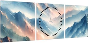 Obraz - Akwarelowe góry (z zegarem) (90x30 cm)