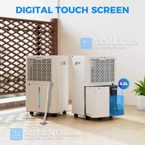 HOMCOM Osuszacz powietrza, zbiornik 4,5 litra, 24-godzinny timer, wyświetlacz LED, tworzywo sztuczne, biały