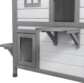 PawHut Dom dla Kota Budka 2 Piętra Wodoodporny Biały Szary Praktyczny 78x55x91cm | Aosom PL