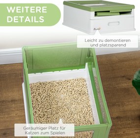 PawHut Kuweta dla Kota, Składana, z 2 Drzwiami i Łopatką, 47,5x35,5x36,7cm, Biały/Zielony