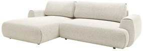 Kanapa narożna lewostronna rozkładana z beżową melanżową  tapicerką - MONELIA