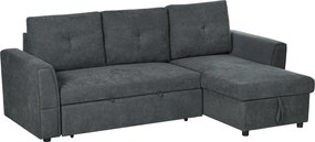 HOMCOM Sofa trzyosobowa z funkcją spania, sofa z chaiselongiem, tapicerowana sofa, ciemnoszara