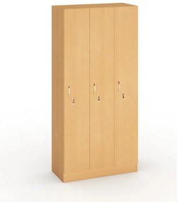 Drewniana szafka ubraniowa S5, 3-drzwiowa, 1900 x 900 x 420 mm, zamek cylindryczny, buk