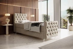 BEDANTE łóżko kontynentalne CHESTER PLUS 100x200 beżowy z materacem H3 i topperem łóżko z pojemnikiem, pojedyncze, hotelowe, do sypialni, ze schowkiem