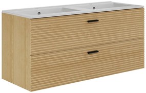 Szafka łazienkowa podwieszana prążkowana z umywalką do zabudowy - 2 szuflady - Jasne naturalne drewno - 120 cm - SARONE