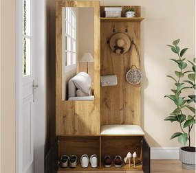 Zestaw przedpokojowy 100×38×191 cm - z wieszakiem i szafką na buty - haczyki i 1 lustro - naturalny + czarny
