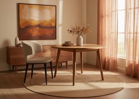 Stylowe krzesło do jadalni Serene, miękka beżowa tkanina, wygoda, solidne wykonanie, idealne do wnętrz z charakterem.