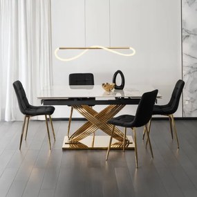 Stół Rozkładany Prostokątny IBIZA 160-240 cm Ceramiczny Biały Marmur/Złoty do Jadalni Nowoczesny Glamour