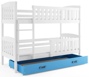 Drewniane łóżko z niebieską szufladą 90x200 T1-H49