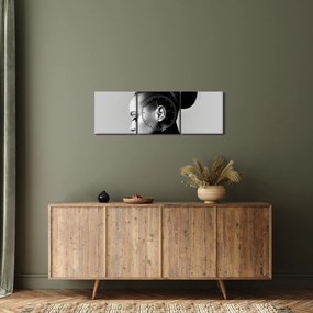 Obraz - Profil pięknej kobiety (z zegarem) (90x30 cm)
