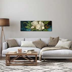 Obraz - Martin Johnson Heade, Giant Magnolias on a Blue Velvet Cloth, reprodukcje (z zegarem) (90x30 cm)