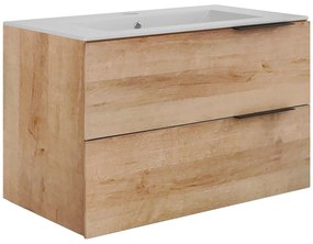 Szafka łazienkowa wisząca z umywalką do zabudowy - Jasny naturalny - 80 cm - NISAYA