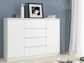 Komoda AKORD K160 Biała 160 cm 2 drzwi 4 szuflady kolor Biały mat 4 półki 160x40x99 cm