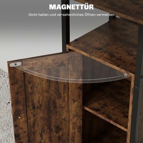 HOMCOM Stolik pomocniczy z miejscem do przechowywania, 2 otwarte półki, regulowany 3-poziomowo, drzwi magnetyczne, Brąz