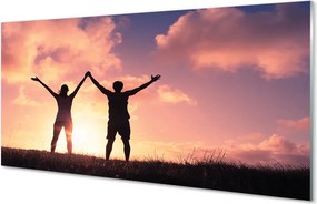 Szklany Panel Sylwetki Ludzi o Zachodzie