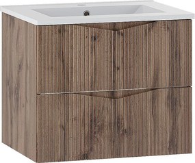 Zestaw do Łazienki 60cm Szafka z Umywalką Ryflowane Fronty Dąb Wotan Cleo