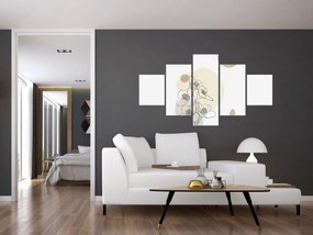 Obraz - Beżowe kwiaty z motylem N⁰4 (125x70 cm)