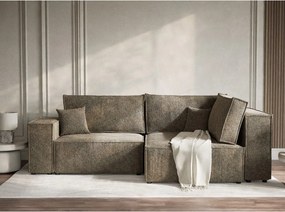 Brązowy rozkładany/ze schowkiem narożnik z tkaniny szenilowej (prawostronny/w kształcie litery L) Tonga – Maison de Rêve