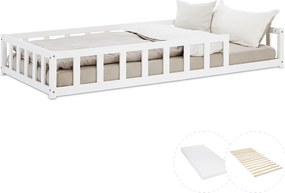 Łóżko podłogowe dla malucha 90x200 cm białe Montessori z barierkami