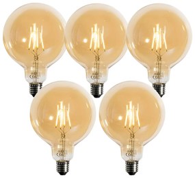 Zestaw 5 ściemnialnych żarówek LED E27 złotych G125 4,9W 450 lm 2200K