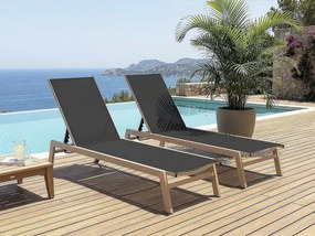 Zestaw 2 leżaków Elysia z aluminium imitującego czarne drewno, oparcie regulowane w 5 pozycjach, bez materaca