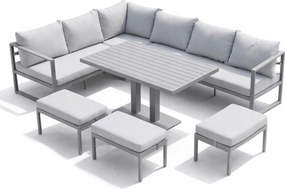 Narożnik ogrodowy Bellagio NM21-G-GR z pufami i ławostołem, szary, poduszki szare