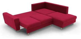 Czerwony aksamitny rozkładany/ze schowkiem narożnik (prawostronny/w kształcie litery L) Kyoto – Cosmopolitan Design
