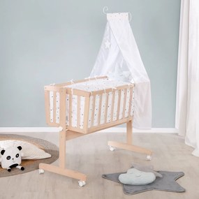 Kołyska z litego drewna bukowego na kółkach/z baldachimem 40x90 cm w naturalnym kolorze – Roba