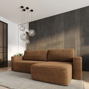 Masseno Narożnik TELIN z funkcją spania i pojemnikiem na pościel Narozniki L, Rozkładana sofa - Miedziany, TILIA 56