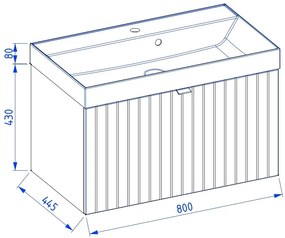 Szafka łazienkowa wisząca kaszmir lamelowy front 80 x 45 cm z umywalką z otworem CUSCO