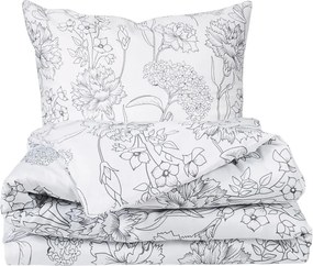 Matex Pościel satynowa Szare kwiaty, 140 x 200 cm,70 x 90 cm