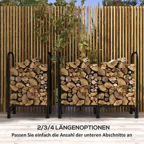 Outsunny Regał na Drewno na Opał, 0,33 m³, z Torbą i Ochronną Pokrywą, Metalowy, do 150 kg, 120 x 36 x 99 cm, Czarny