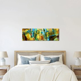 Obraz - Architektura, abstrakcja kubistyczna (z zegarem) (90x30 cm)