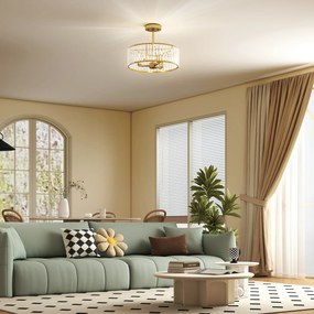 HOMCOM Lampa Sufitowa, Design Kryształowy, 3 Żarówki, Metal, Złota