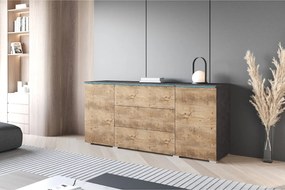 Nowoczesna komoda 150 cm do salonu matowa 3 szuflady i 2 szafki matera i kastanien breslau