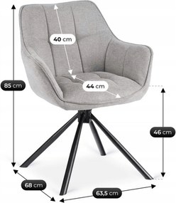 Krzesło Tapicerowane Obrotowe PEONY 2 Szare Nowoczesne Loft